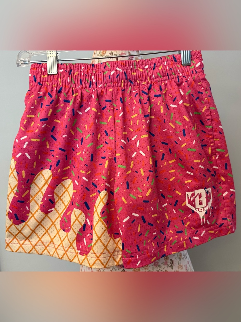 Girls Bright Pink Sprinkle Ice Cream Cone Shorts